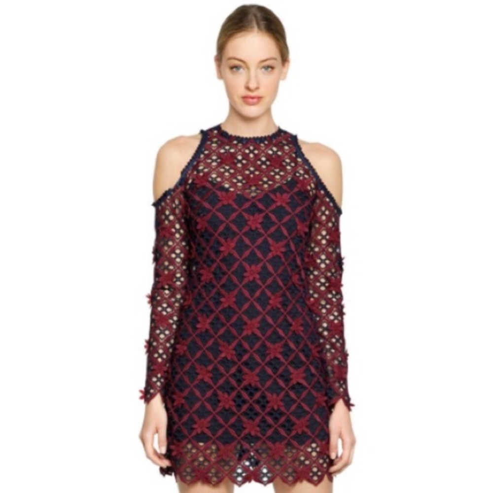 Self-Portrait Floral Grid Lace Cold Shoulder Dress
